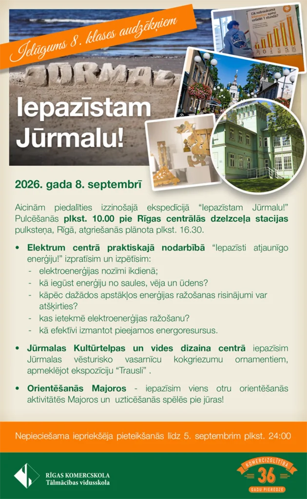 Rīgas Komercskolas izzinošā ekspedīcija "Iepazīstam Jūrmalu!" 8. klases audzēkņiem